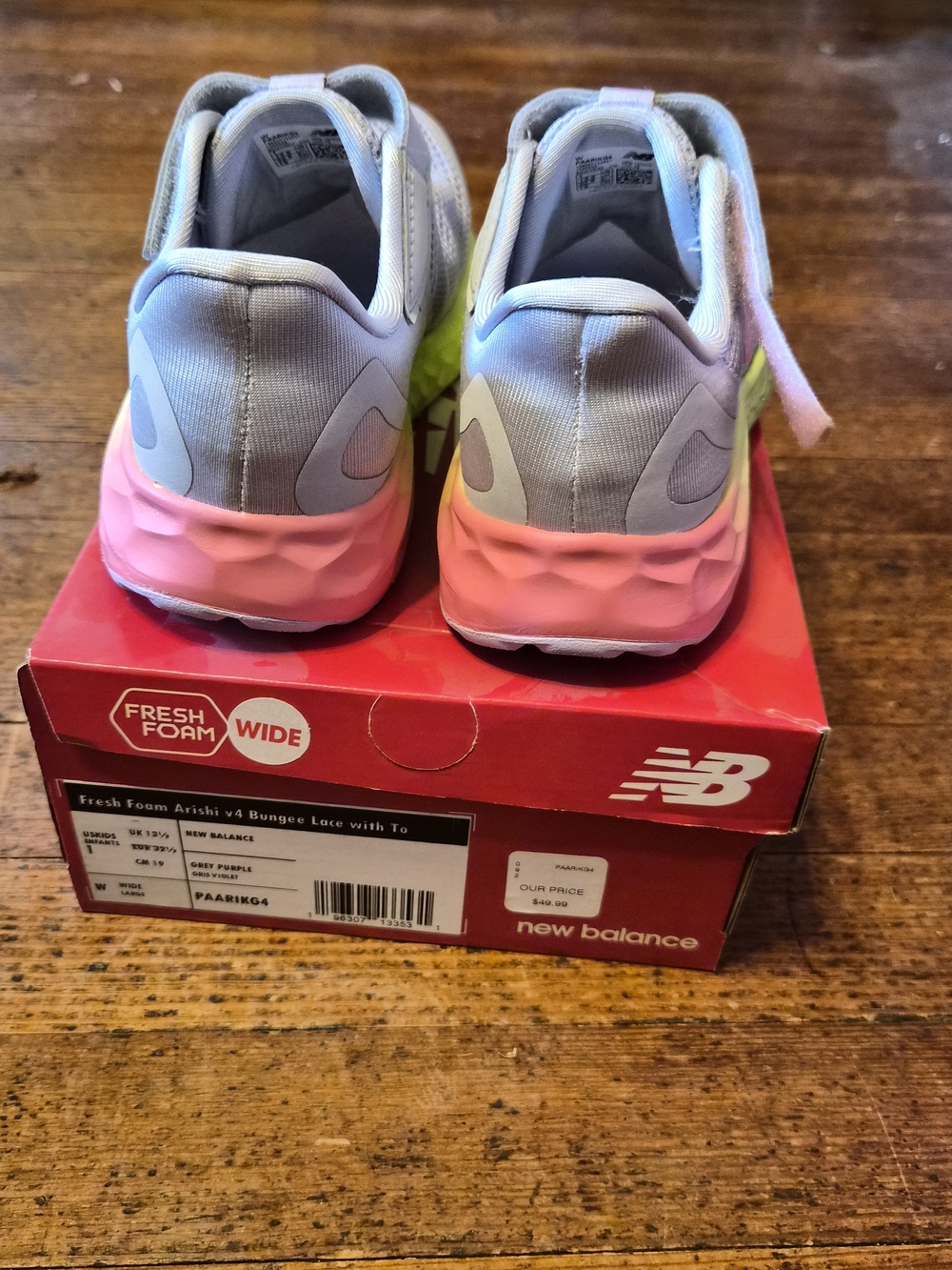 New Balance Fresh Foam Arishi v4 Kids Wide Sneakers Gray Pink Hook Loop Size 13 - Picture 7 of 7